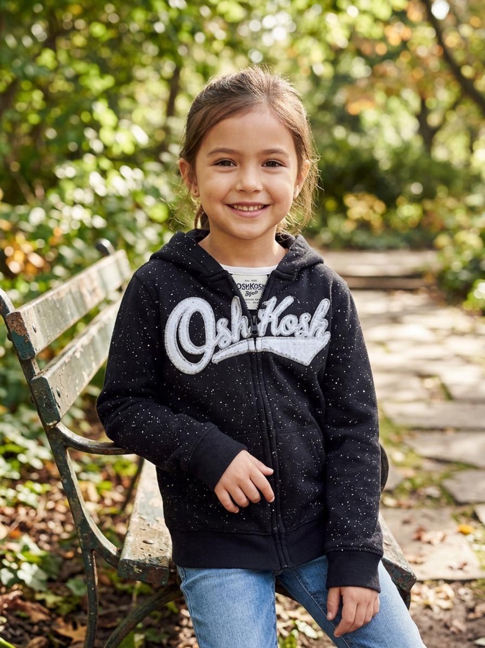 OshKosh B'gosh Black Speckled Zip Hoodie with Script Logo
